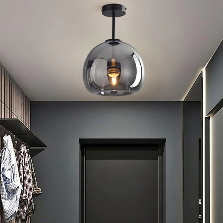 Modern Round Tempered Glass Ball Semi-Flush Mount Ceiling Light